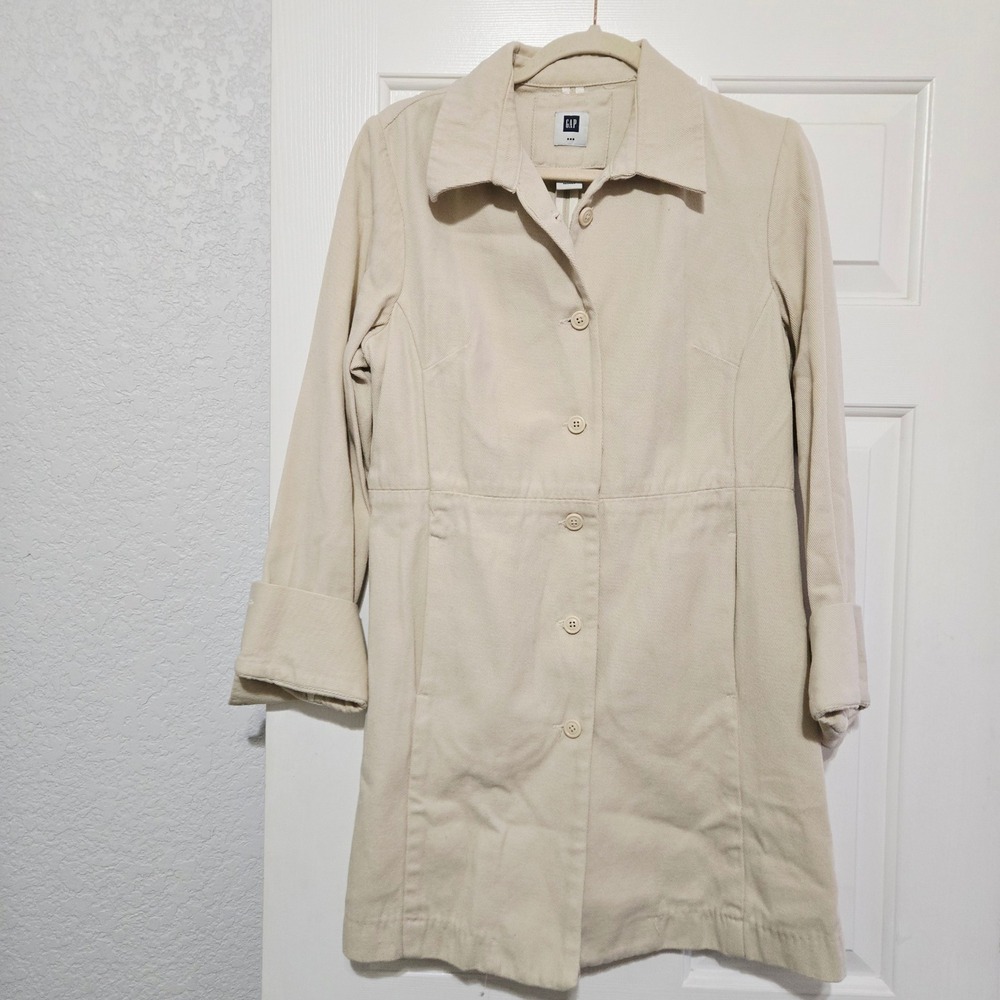 GAP Women Beige Cotton Utility Classic Trench Coat Jacket Size L